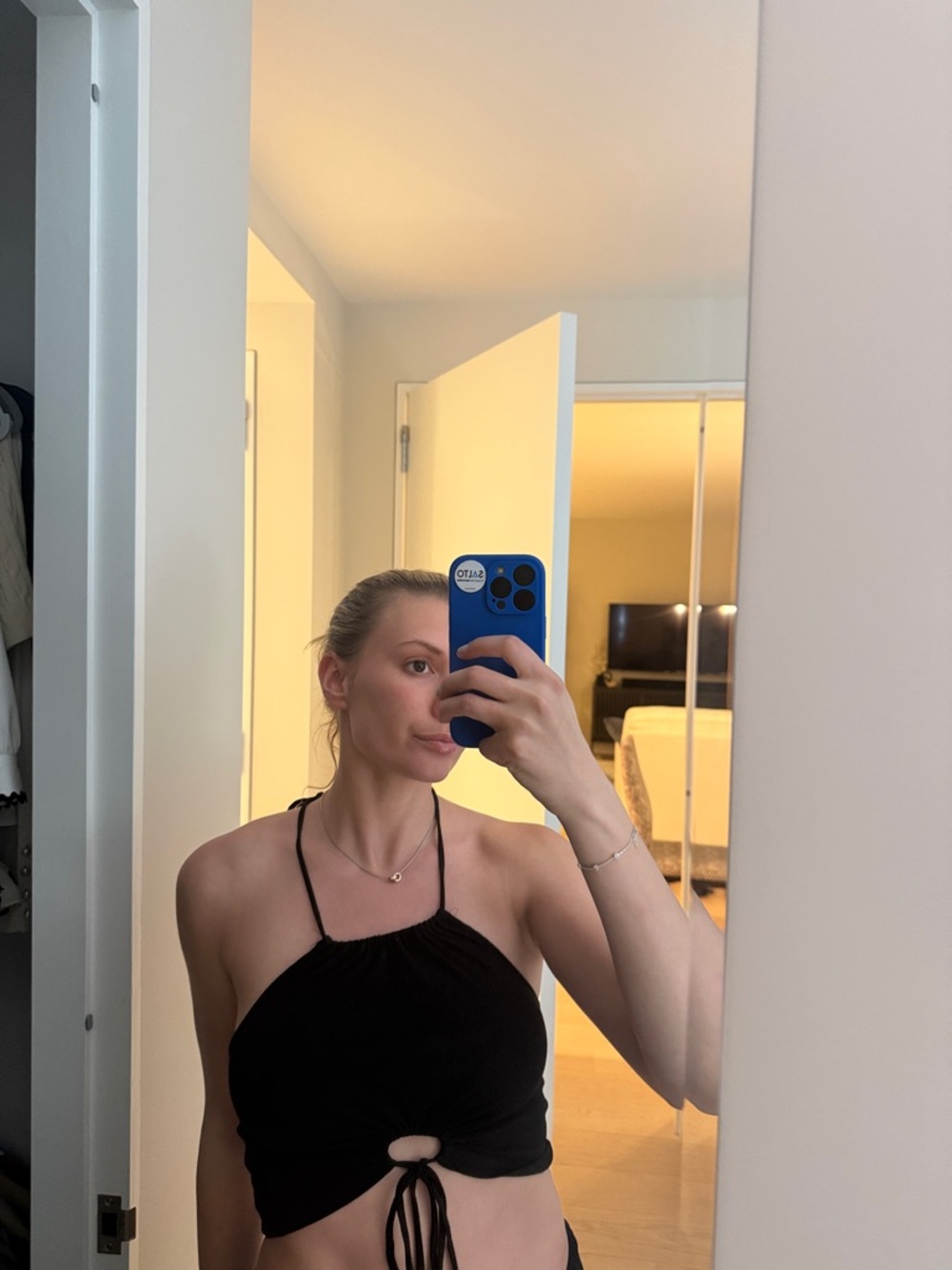 ILLA ILLA Black Halter Ruched Tie-Front Crop Top